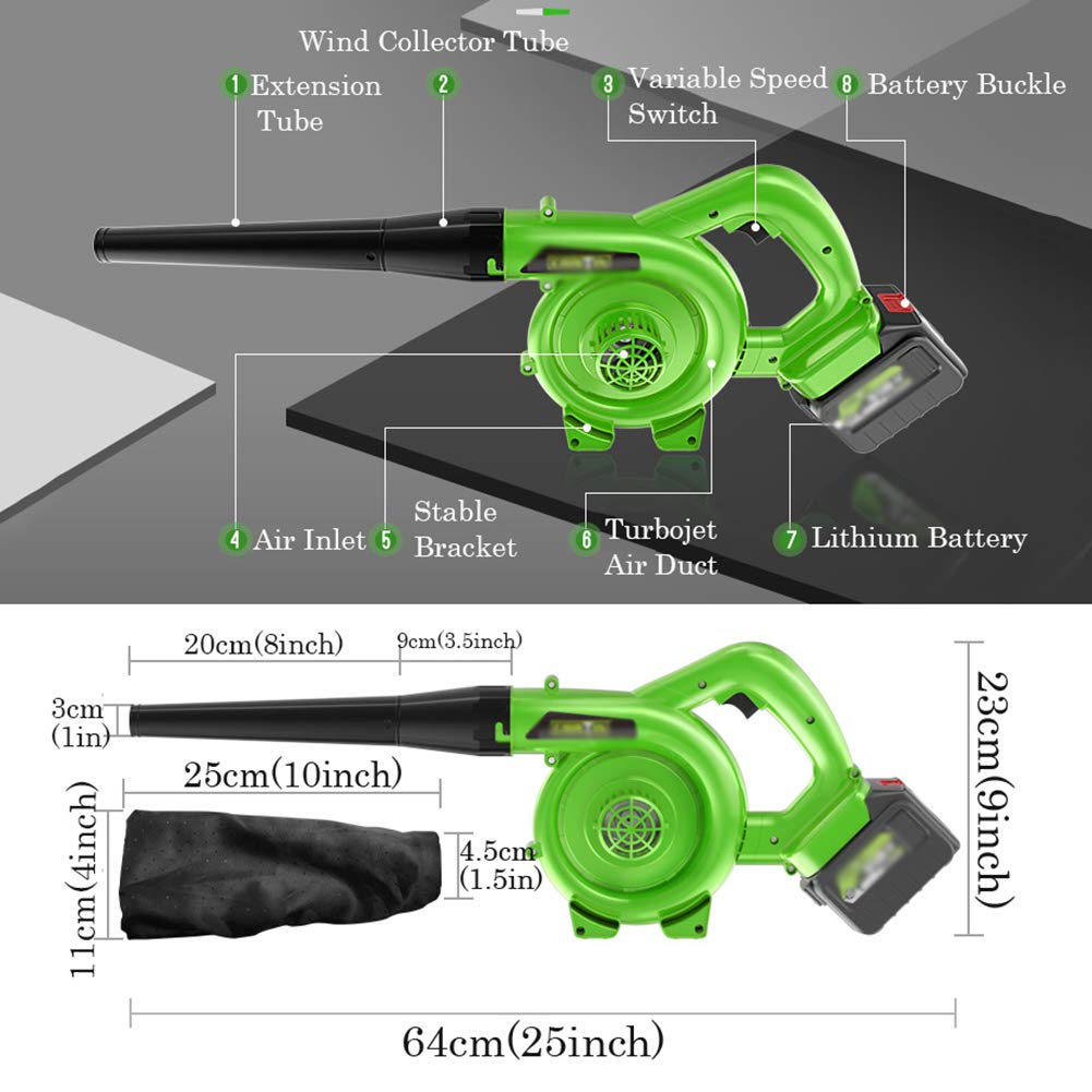 Soffiatore per Foglie Elettrico A Batteria,Perfetto per Soffiare Foglie Rimuovere Polvere,2 in 1 Spazzatrice e Aspirapolvere con Batteria e Caricabatteria