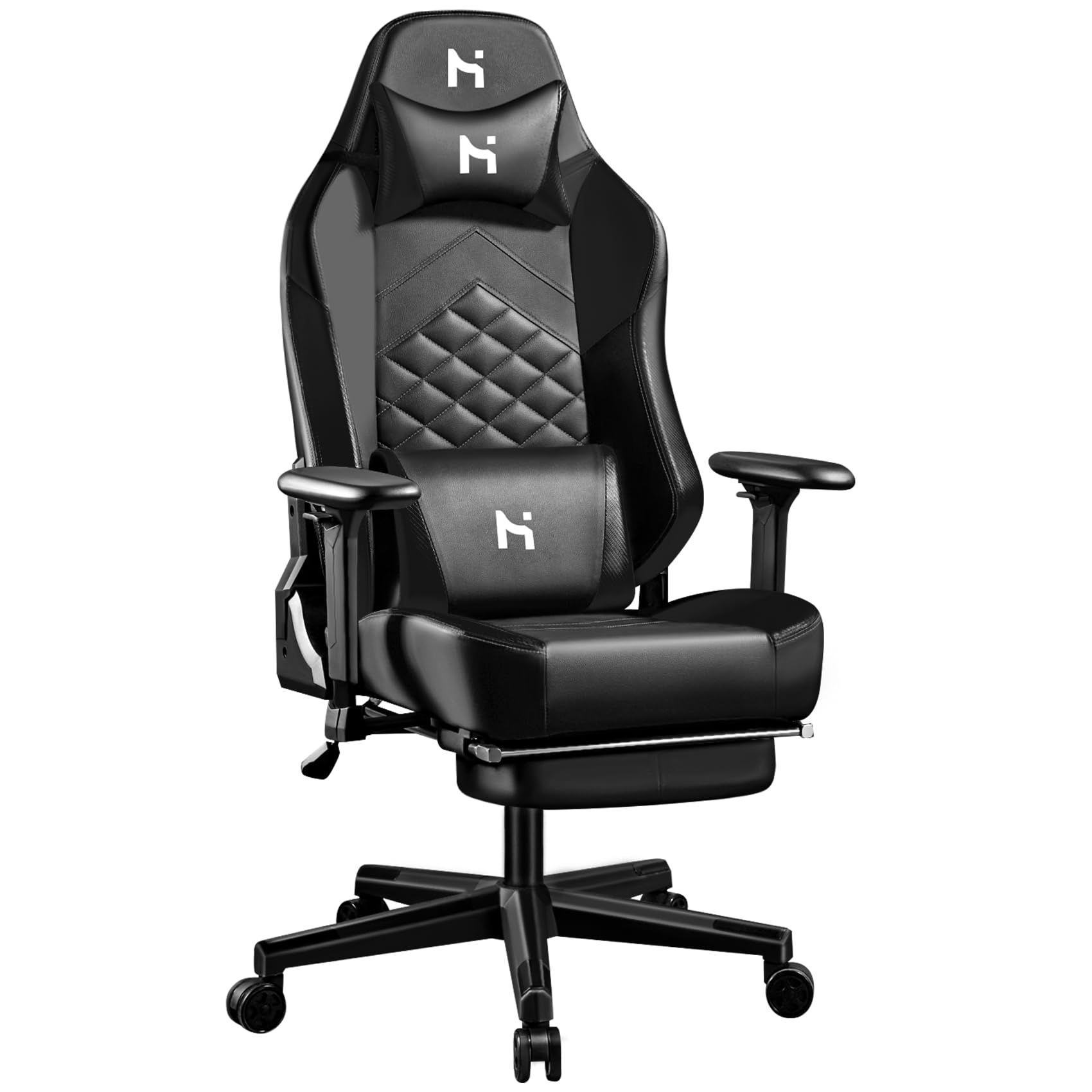 HLFURNIEU Silla Gaming Ergonómica, Silla Gamer con Reposapiés Telescópico, Sillas Gaming Regulable en Altura, Cadeira Gaming con Reposacabezas y Soporte Lumbar, Sillon Gamer Negra