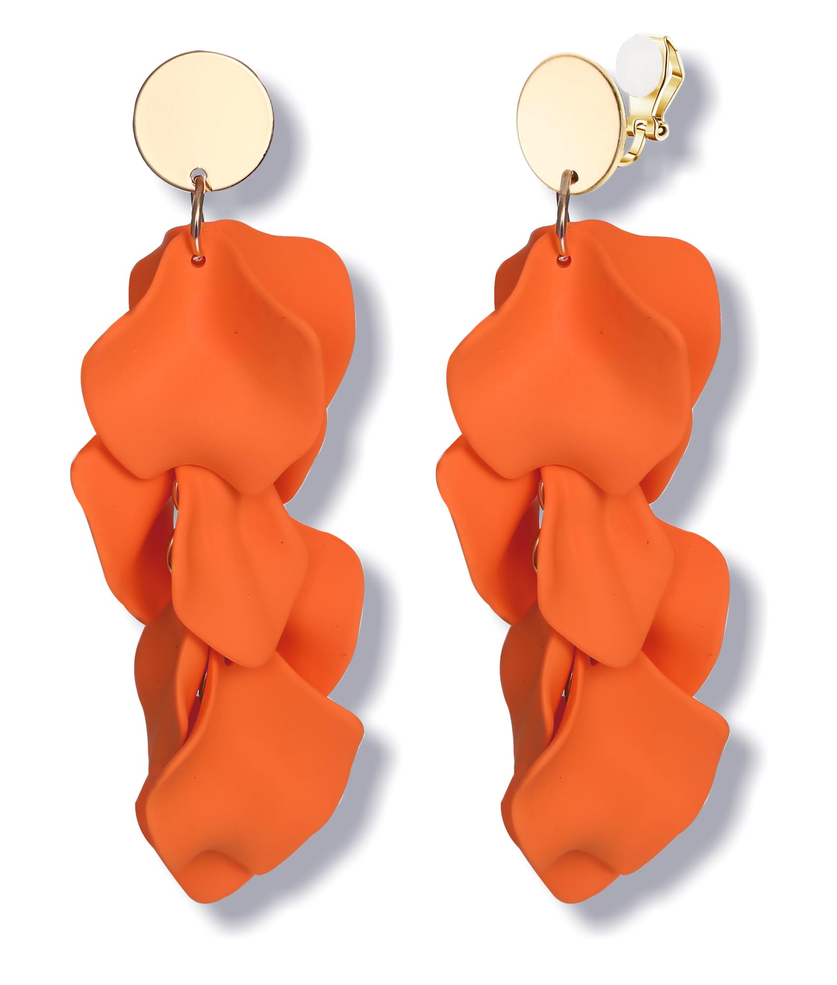 FIBO STEEL Rose Petal Dangle Clip on Earrings Acrylic Earrings Red Earrings for Women Flower White Black Hot Pink Orange Statement Earrings Boho Resin