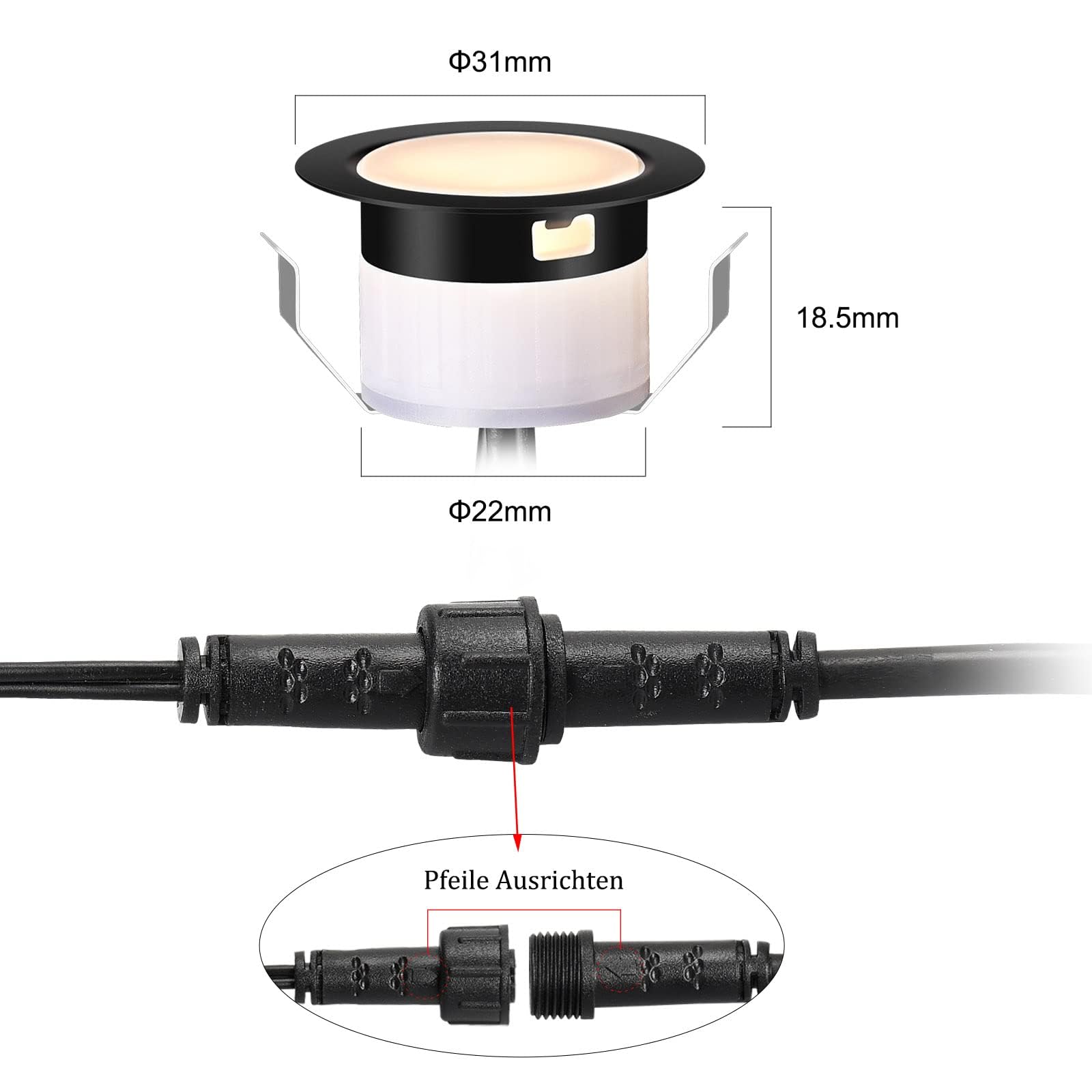 16er Set Warmweiß Bodeneinbaustrahler Aussen LED, Ø31mm