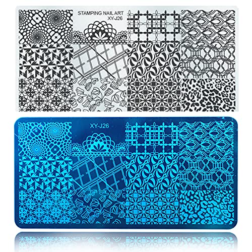 Nail Stamper Kit 6 Pcs Nail Stamping Plates+ 1 Stamper + 1 Scraper Lace Retro Flowers Plants Geometric Figures Totems Art Design Nail Plate Template Image Plate Nail Decoration Supplies #TOP1