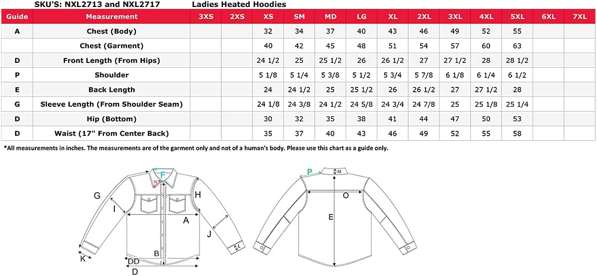 Nexgen Heat Women's Nxl2713set - 'Fiery' ‘heated’ Hoodie (Rechargeable Battery Pack Included)