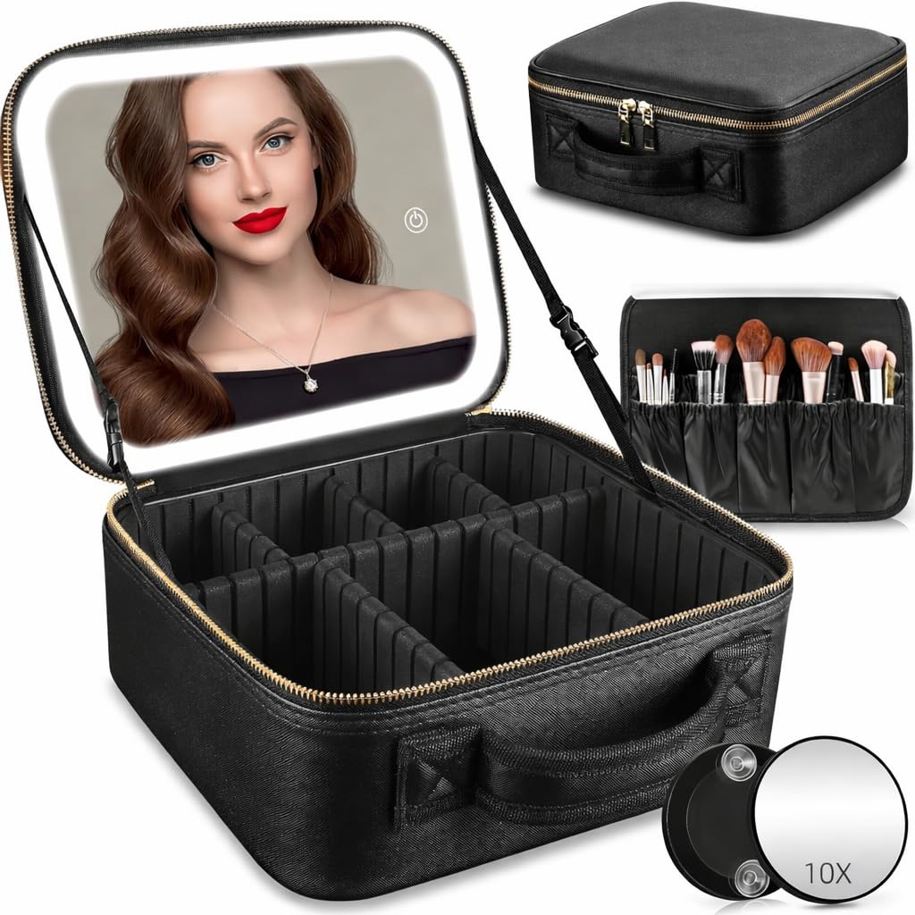 Makeup Organizer Bag for Women, Girls & Bride - Cosmetic Brushes Storage Kit with Removable 3 LED Lighting Mirror and Adju... - Review, Price and Buying Guide