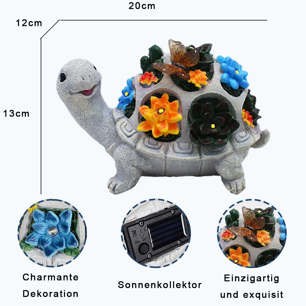Voarge Solar Garden Decoration for Outdoors Solar Garden Figures Turtle with Succulents and 7 LED Lights, for Patio Balcony - Image 2