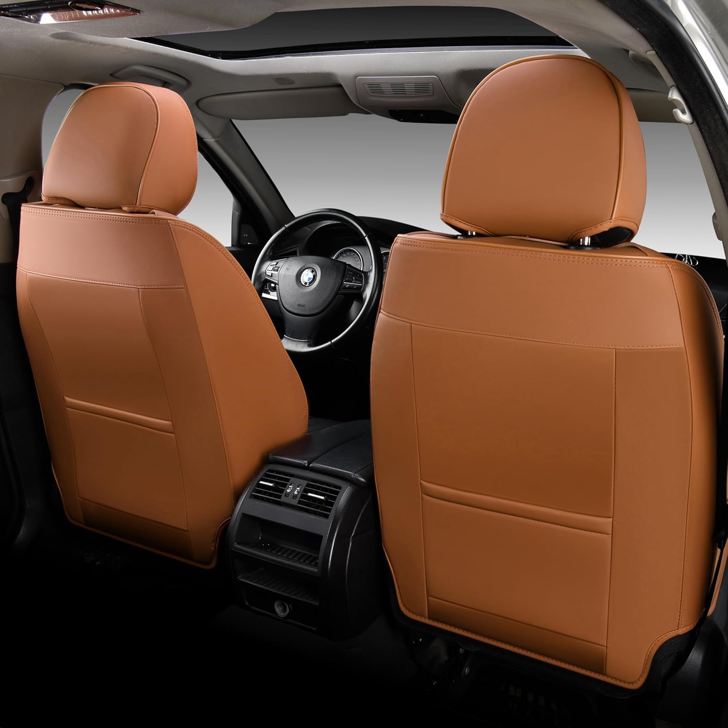 FLORICH Housses de Siège de Voiture 5 Pièces, Housses de Siège Avant Arrière, Housse de Siège de Voiture étanche Compatible avec 95% Berline, SUV, Van (Ensemble Complet, Noir&Brun02)