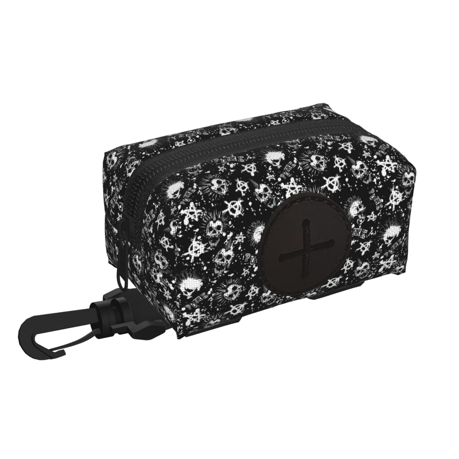 Pphgut Black White Punk Skull Print Waterproof Pet Waste Treat Bag Outdoor Walking Hiking Pouch Camping Accessory