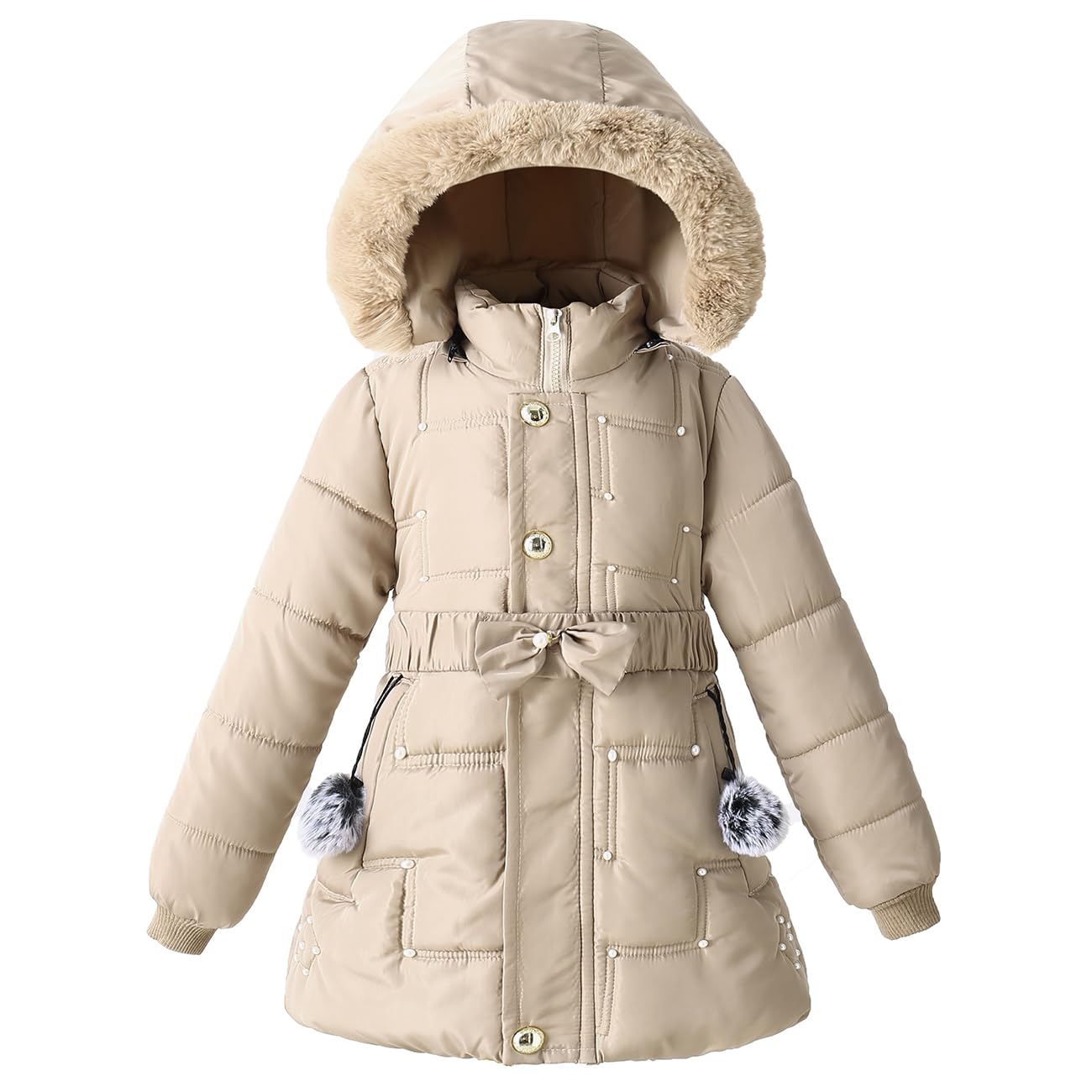 Girls Winter Dress Coat Faux Fur Hood Puffer Jacket Parka Outerwear