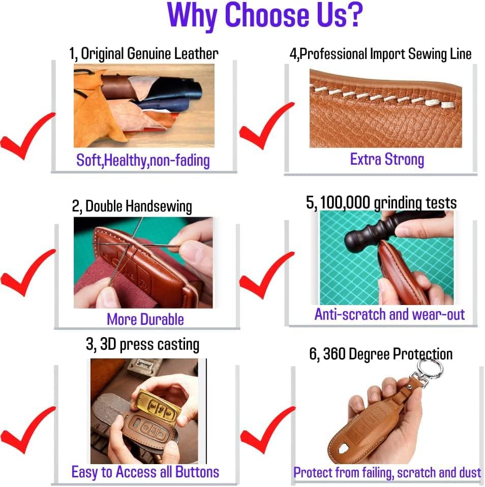 Leather Key Fob Cover，with Keychain Key Shell Case Compatible with Porsche Panamera, Macan, Cayenne, 911, 718（3-Button，White - Image 6