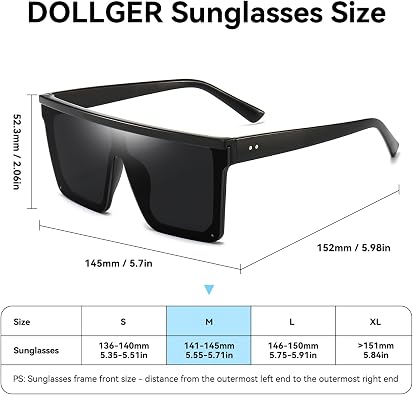 Dollger Square Oversized Sunglasses for Women Men Fashion Flat Top Big Black Frame Shades