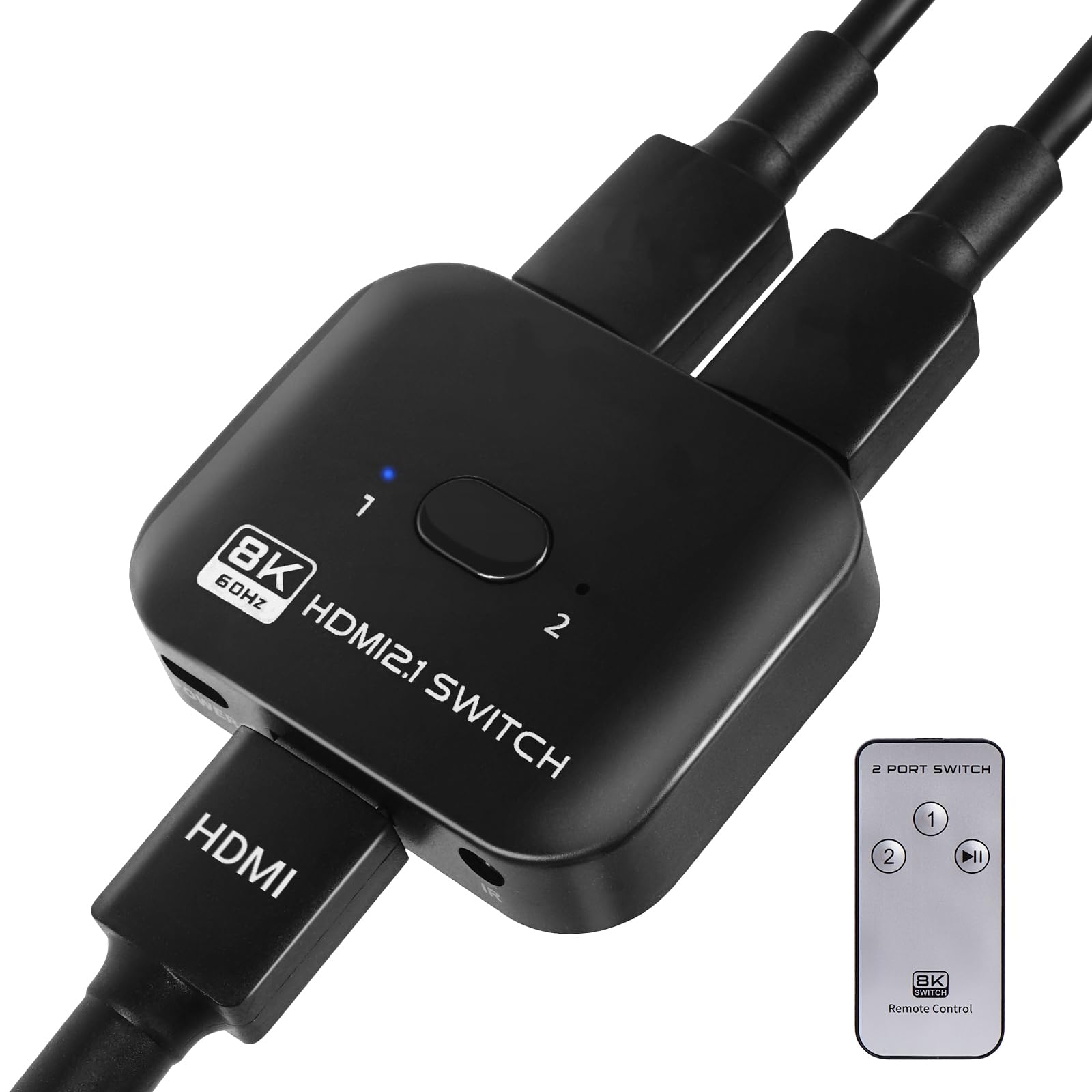 TCNEWCL Switch HDMI 8K 60Hz, 4K 120Hz Répartiteur 1 Entrée 2 Sorties ou Commutateur 2 Entrées 1 Sortie, Splitter 2.1 Bi-Direction, Compatible avec PS5 PS4 Xbox Lecteur Blu-Ray PC