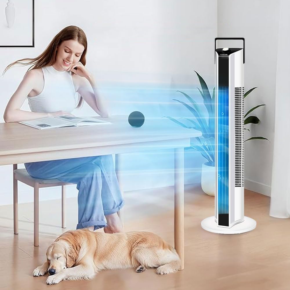 37.4" Tower Fan for Bedroom, 60° Oscillation, Compact and Slim Profile, Carry Handle, Ideal for Cooling your Home, Intuitive Mechanical Control