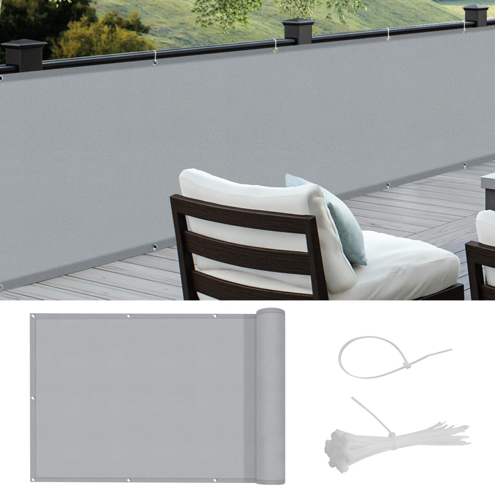 COOL AREA Frongivista per Balcone in PES, Impermeabile Anti-UV Recinzione Copertura per Balcone Giardino,75x600cm,Grigio Chiaro