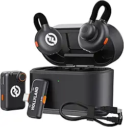 Hollyland Lark M2S Combo (Camera RX+USB-C RX+ Lightning Cable) Microfone de Lapela Sem Fio para iPhone/Câmera/Android/PC, Clipe de Titânio, Cancelamento de Ruído, 300M, 30H para Vlog, Entrevista