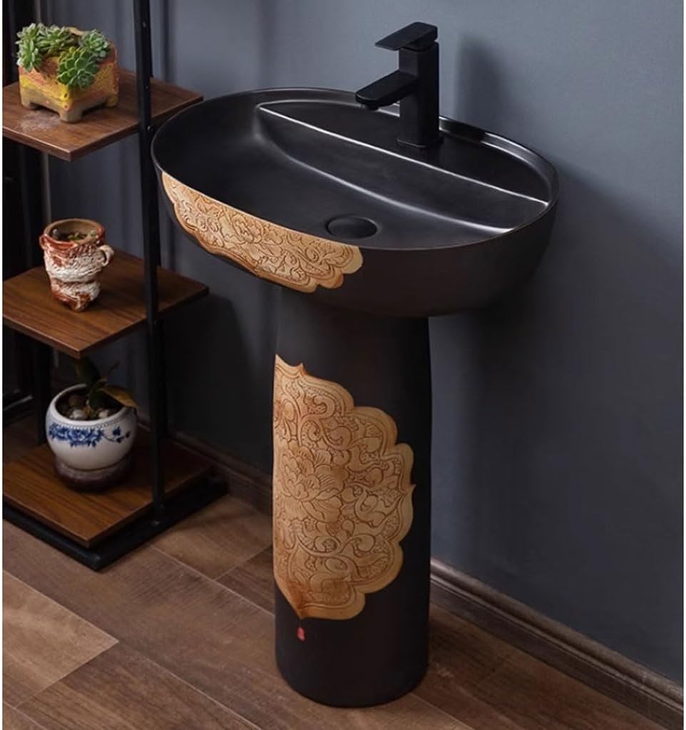 Pedestal Sinks Bathroom Wash Basin Household Column Integrated Floor-Standing Sink (A)