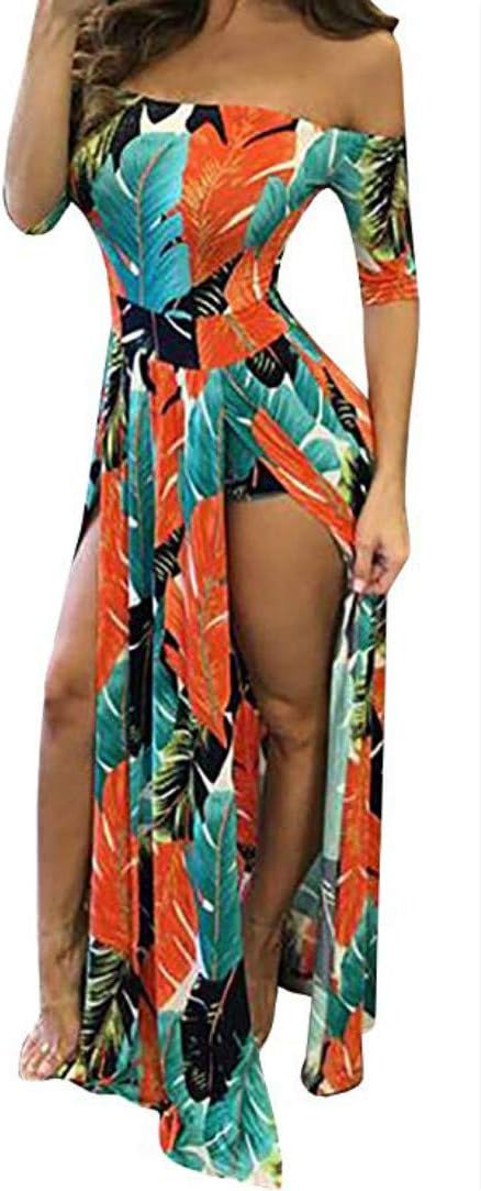 Gobought Womens 2 Piece Outfits Summer Floral Beach Crop and Side Slit Skirt (Small, Z-Green)
