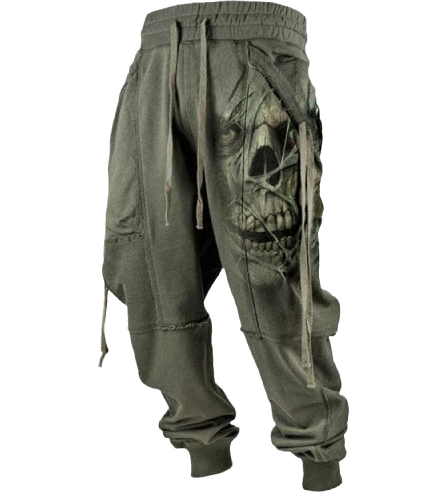 Pantalones de chándal de Forro Polar Occidental para Hombre, con Estampado de Calavera, Informales, Sueltos, con cordón, Pantalones Deportivos Activos
