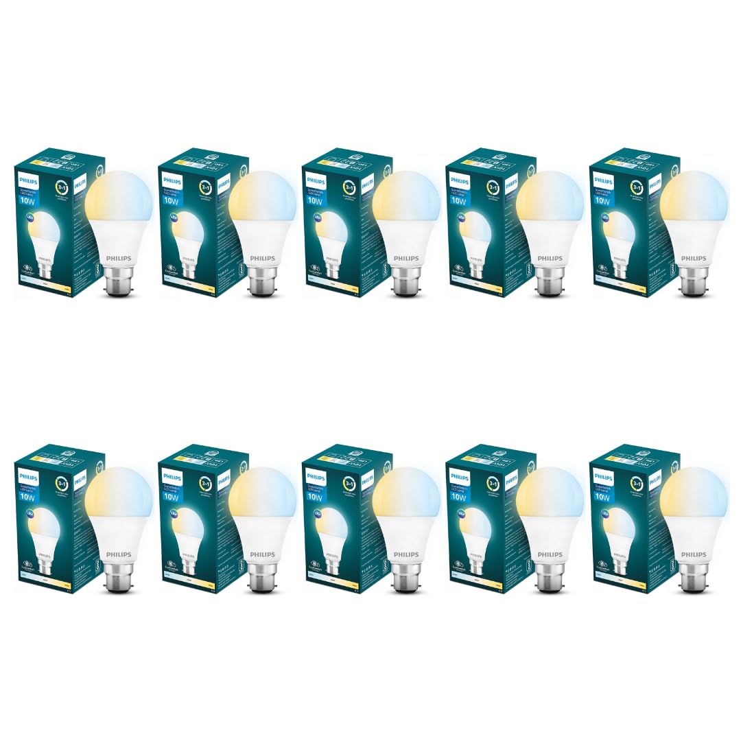 Philips 10-watt LED Bulb | 3 Colors in 1 LED Bulb | Scene Switch Bulb for Home & Decoration | Color: Tunable White, Pack of 10