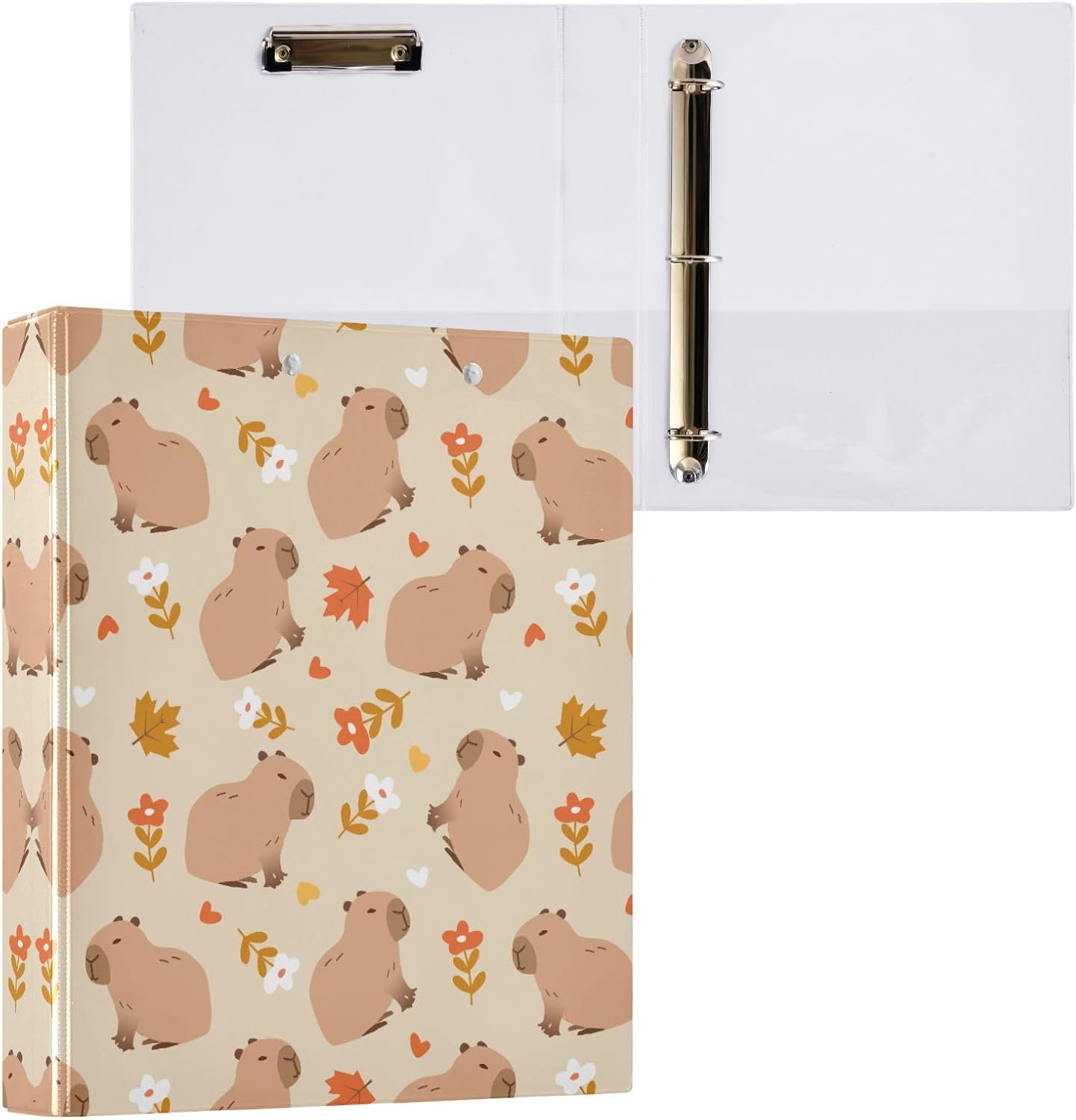 Funny Capybara Daisy 3 Ring Binders with Clipboard File Folder for Office School with Pocket