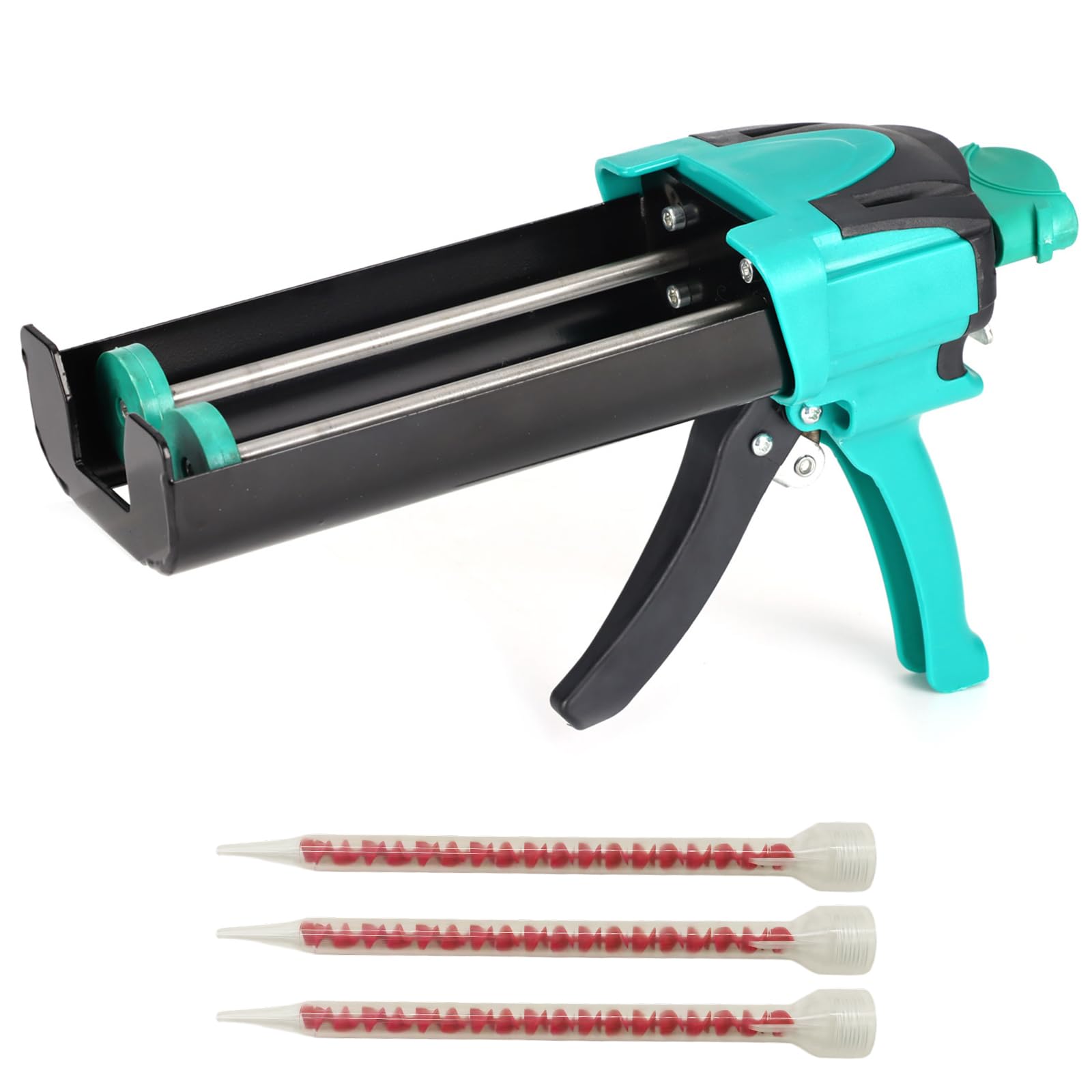 Zyklonix Dual Caulking Gun,Epoxy Gun for 13.5 fl oz(400 ml,1:1 Mix Ratio)，Manual Dual Component Adhesive Applicator with Mixing Nozzles,Green