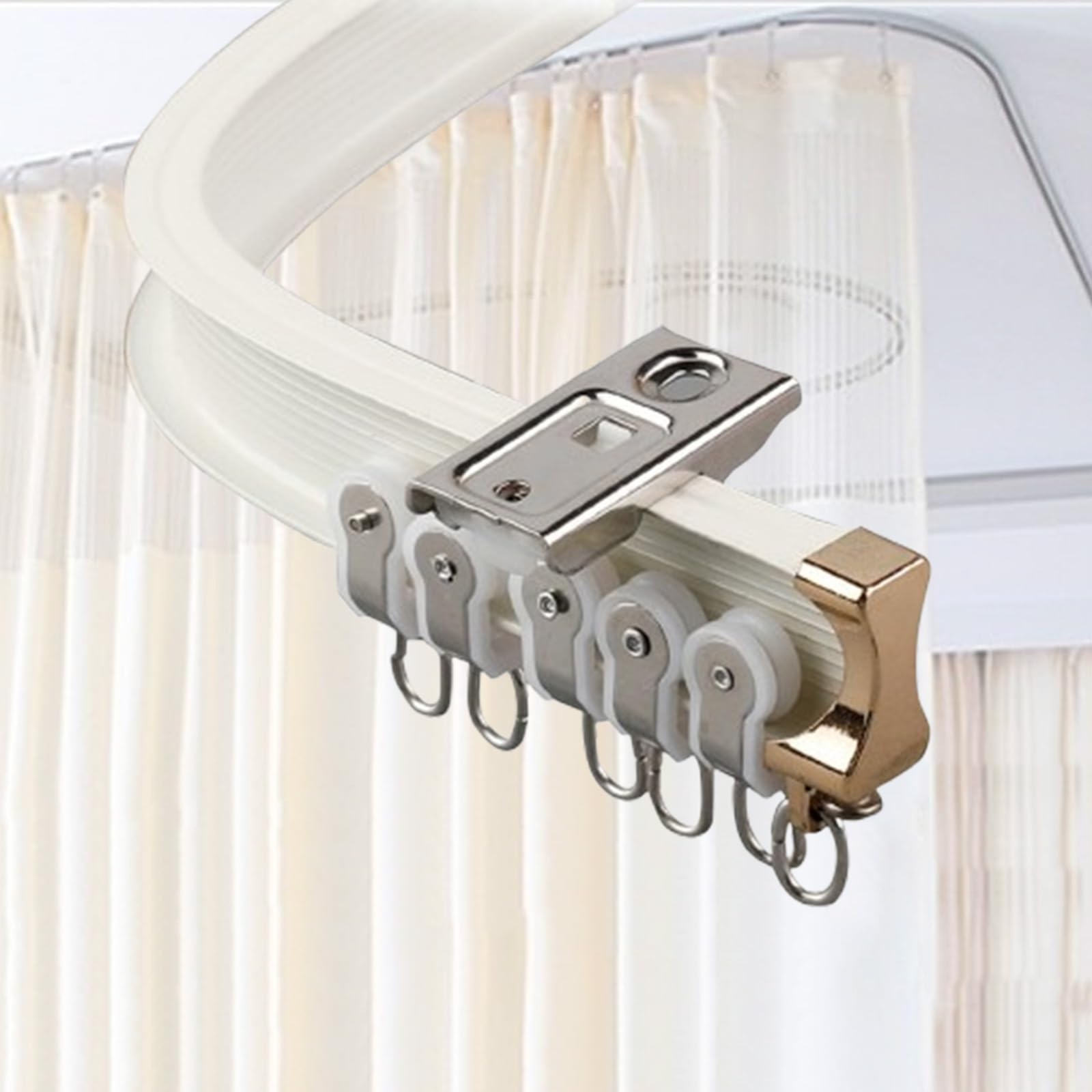 GLDYTVF Flexible Curtain Rod, Curved Track System for Room Dividers, Wall-Mounted for Sliding Windows, 10.5FT/320CM, White, Ideal for Modern Home Décor