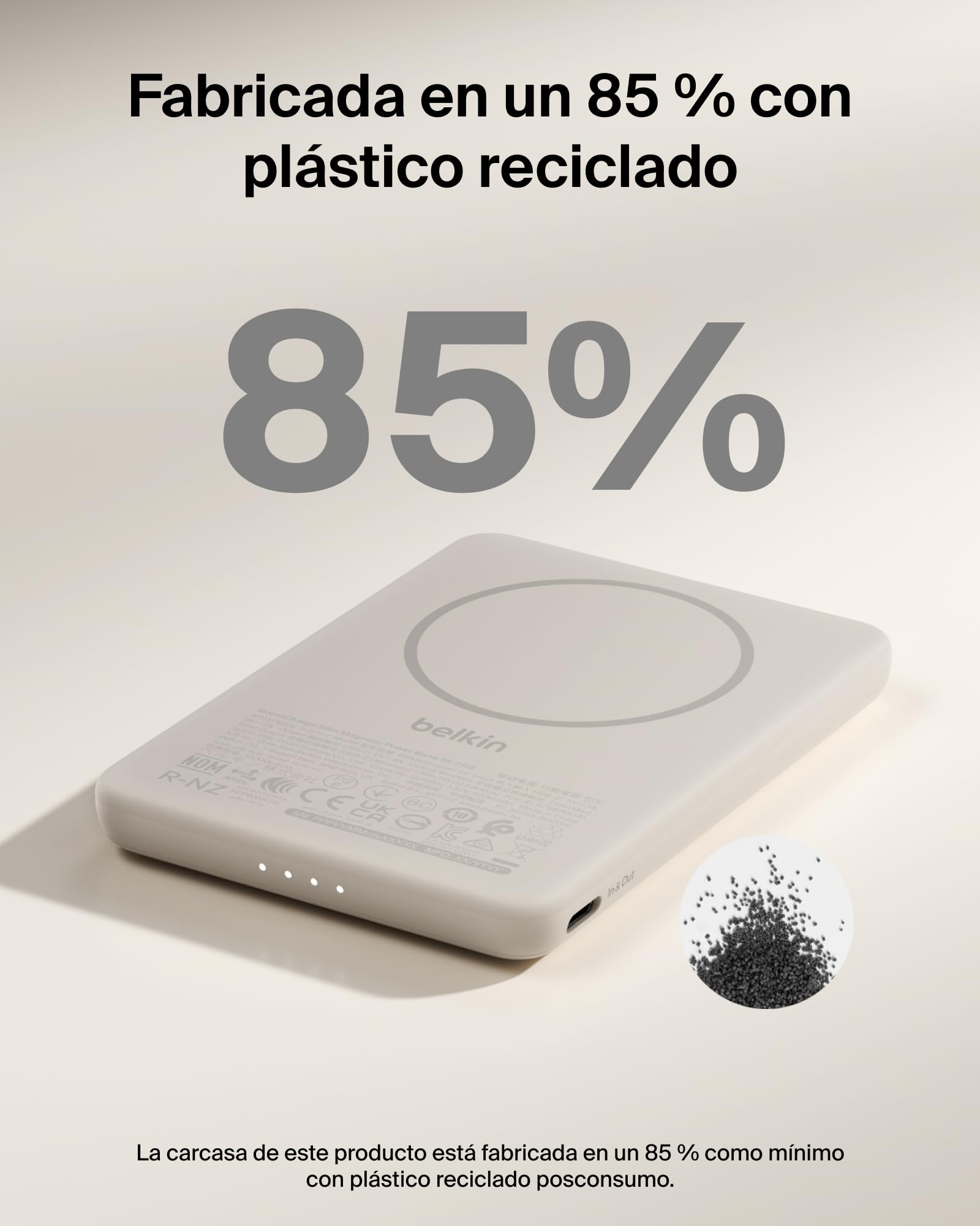 Belkin BoostCharge Batería Externa 5000 mAh con Anillo Magnético - Arena | Power Bank de 5000 mAh, Anillo Magnético, 1 Puerto USB-C, Cable Incluido, Autorizada como Equipaje de Mano, Batería Portátil