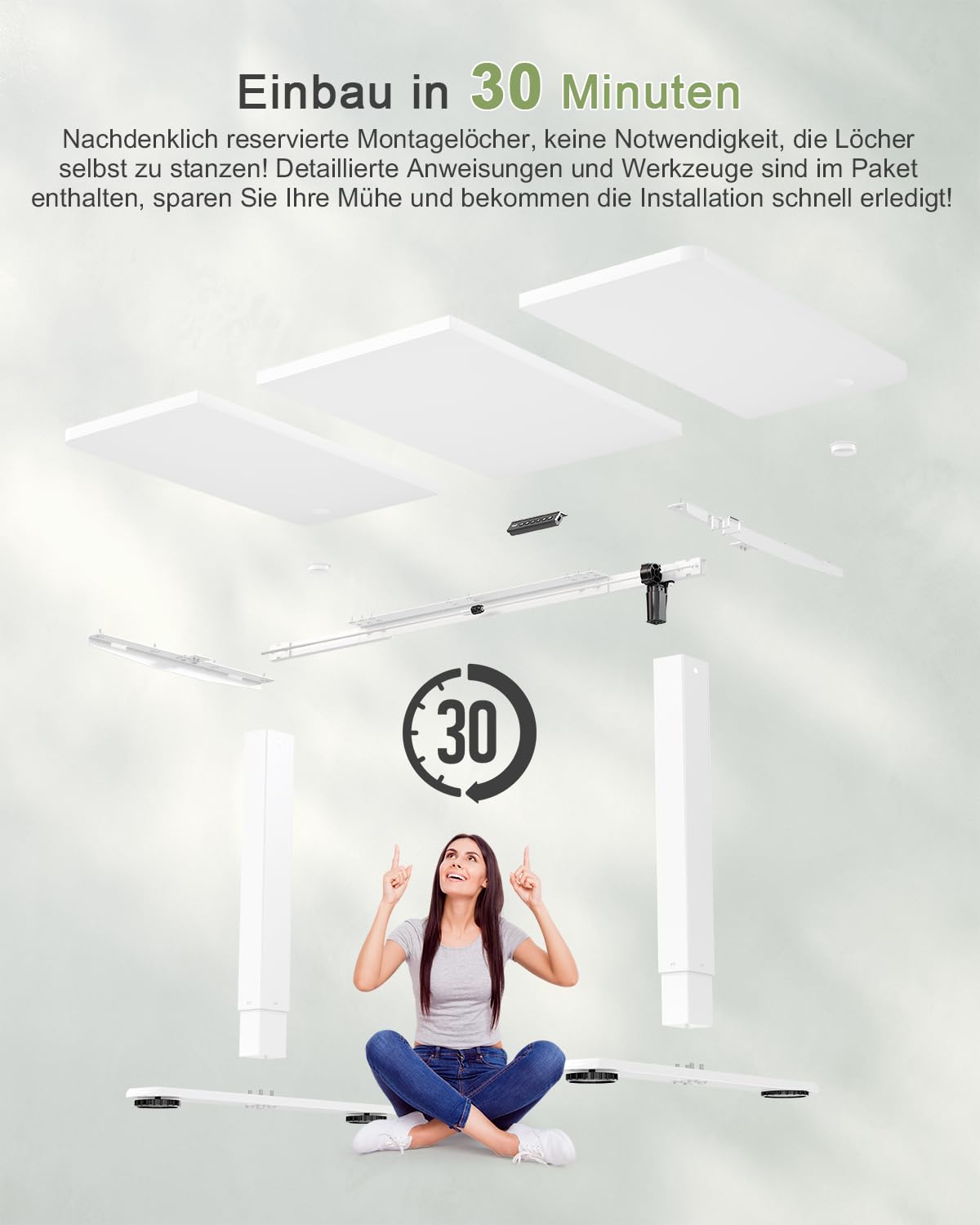 JUMMICO Höhenverstellbarer Schreibtisch Elektrisch 120 x 60 cm Steh-Sitz Tisch Standing Desk Weiß