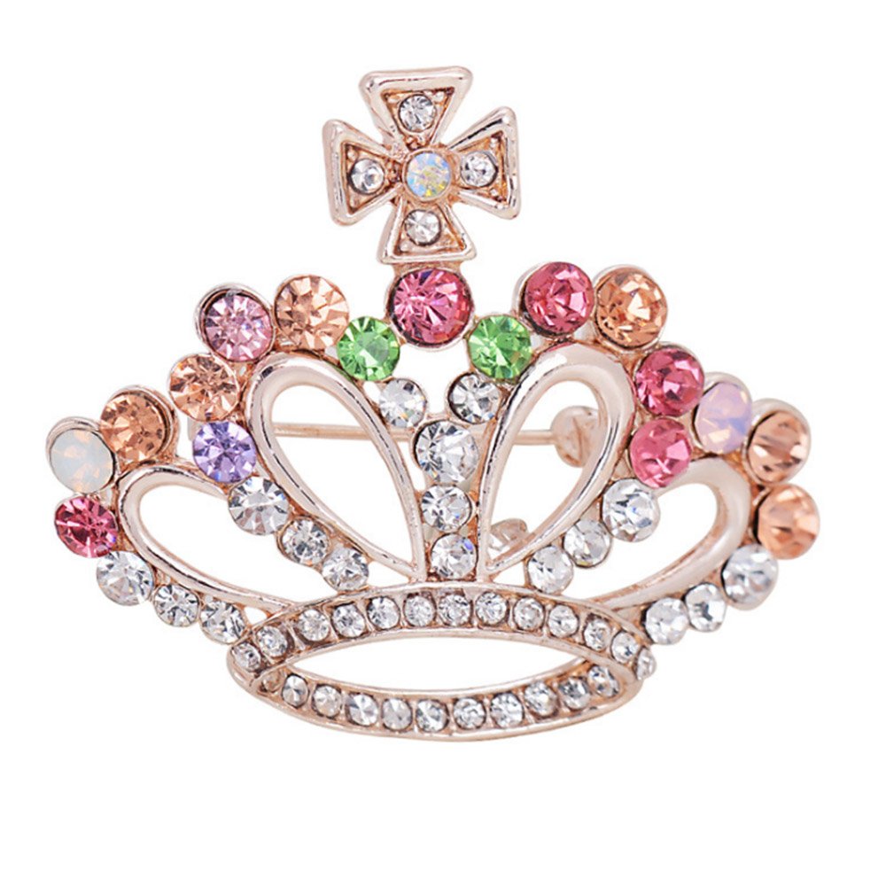 Crown Brooch Pin Multicolor Style Delicate Rose Gold Plated Cocktail Casual Gift