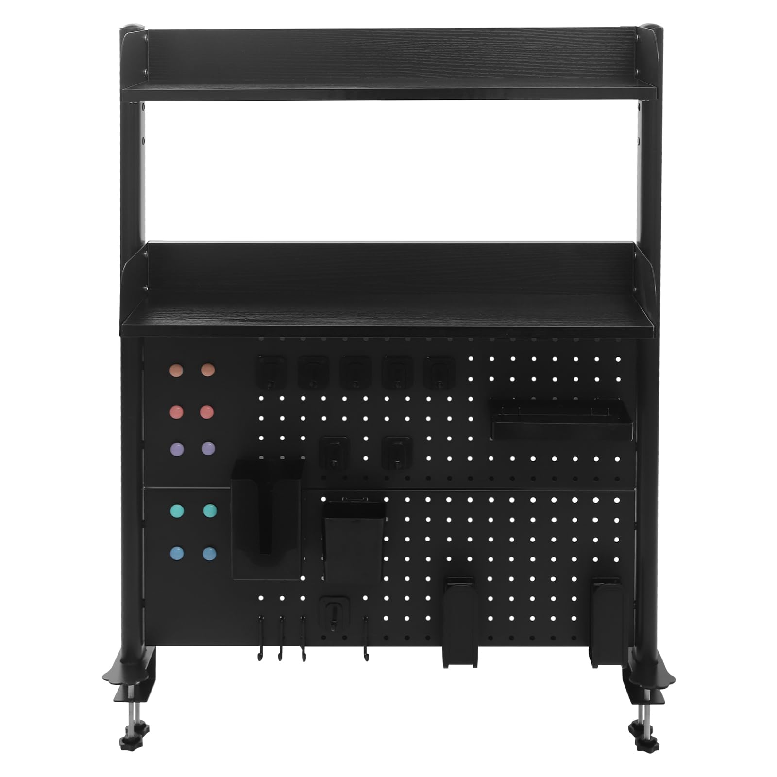 SHZICMY Klemmbare Schreibtisch Organizer zum Anstecken, 2-Ebenen Büro Computer Schreibtisch Zubehör Organizer, Clamp Regal Pegboard für Büro, Gaming, Zuhause, modular aufhängbar