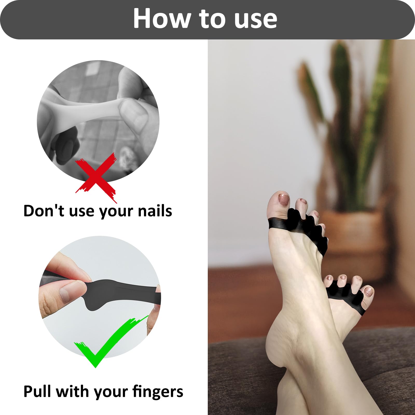 SUNFATT Toe Separators for Women,Toe Spacers for Women,Pedicures Toe Separators Use for Separation of Toenails or Nails,Beauty Pedicure Tools Suitable for Supplies for a Salon Pedicure: 0.39'' Toe interval 2 PCS black