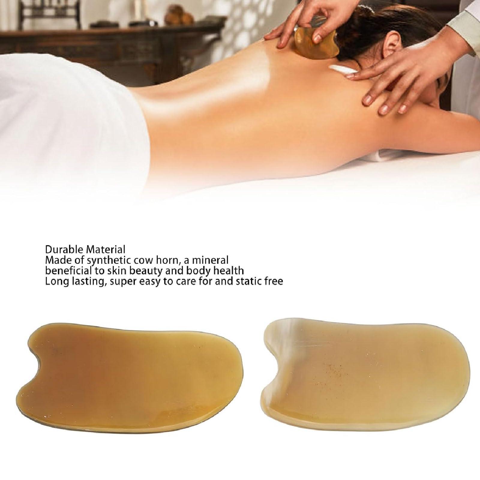 Junta Gua Sha Juego de 2 Cuernos Artificiales Gua Sha, Tablero Facial Gua Sha, Herramienta de Masaje Corporal Gua Sha, Herramienta para el Cuidado de la Piel Facial SPA Herramientas Gua Sha