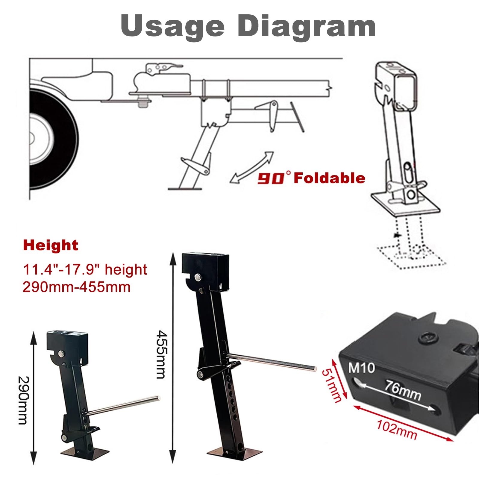 Gatos estabilizadores de remolque de 2 piezas - Kit de emergencia telescópico plegable ajustable para RV y automóvil, 454 kg para soportes y varillas de estabilizador de remolque de viaje y