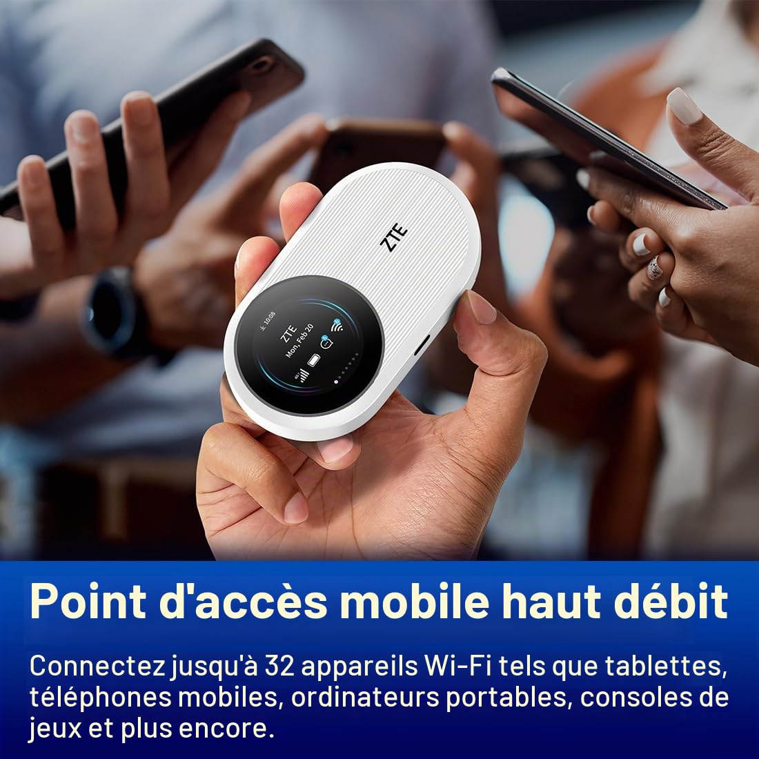 ZTE U10S Pro Wi-Fi 6 GHz Wi-Fi 4 Routeur 4G+ LTE 32 appareils 10 heures de batterie globale 2,4 GHz 5 GHz Blanc