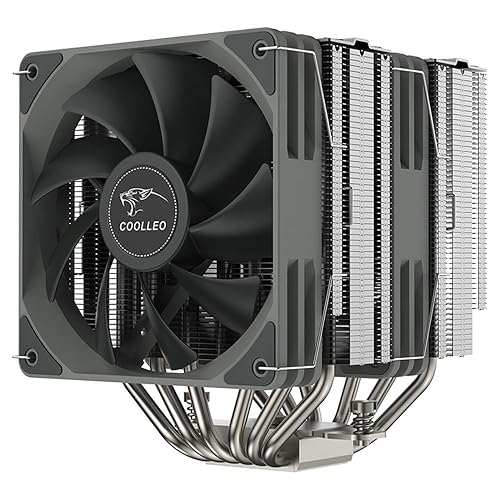 Miniatura 2 de Enfriador de aire COOLLEO B60T para CPU, doble torre de 260 W, TDP de 0.236 in x 6 tubos de calor de cobre niquelado. Ventilador de CPU L-HDB PWM,