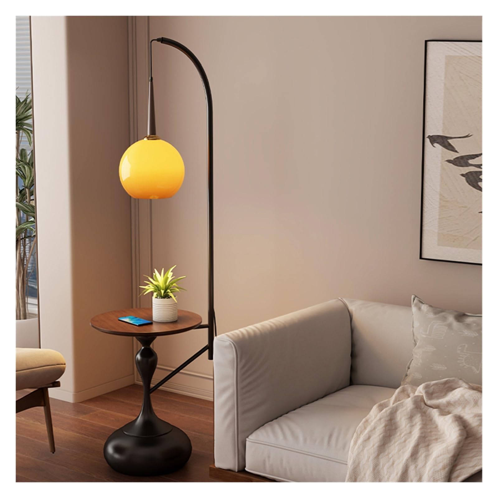 Z4T8M2K6G5 Tall Standing Lamp Table & Lamp Combo with LED Bulb, Desk with USB Port, Modern End with Floor for Living Room, Bedroom, Guest(Black)