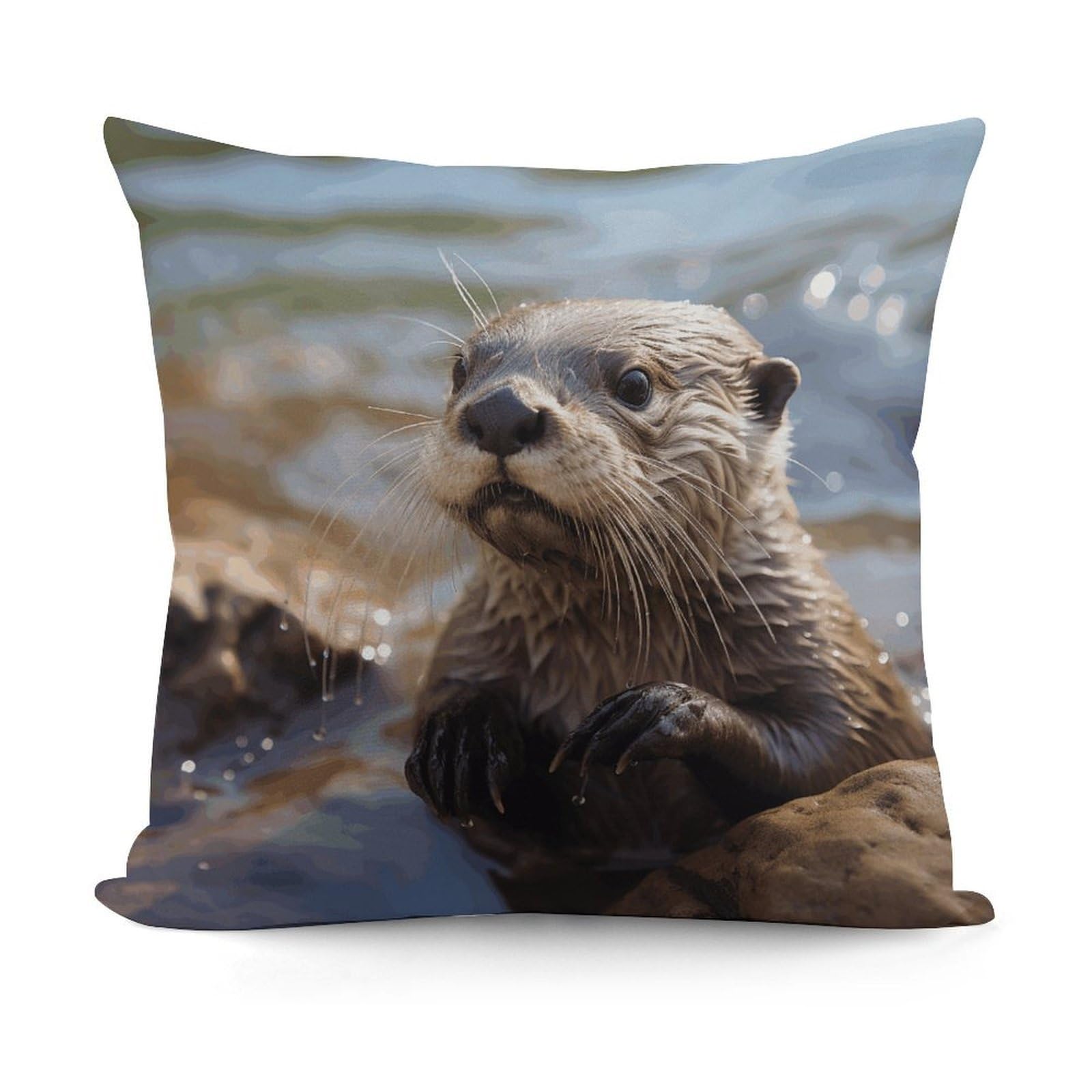 VstaDank Otter Playing in The Water Throw Pillow Covers Fade-Resistant Removable Pillowcase Square Cushion Case Cozy Pillow Case Breathable Pillow Protector Soft Pillow Shams 18"x18"