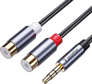 SOOMFON 3.5mm to RCA Audio Cable 3.5mm Male to 2RCA Female RCA Adapter Audio Stereo Cord High Durability Nylon Braided Gold-Plated Plugs RCA Y Splitter for Speake Tablets 0.8 FT