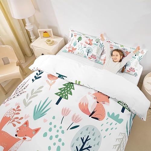 Miniatura 5 de Funda de edredón de zorro individual, funda de edredón de zorro de dibujos animados, búho de zorro bosque, juego de ropa de cama para niños,