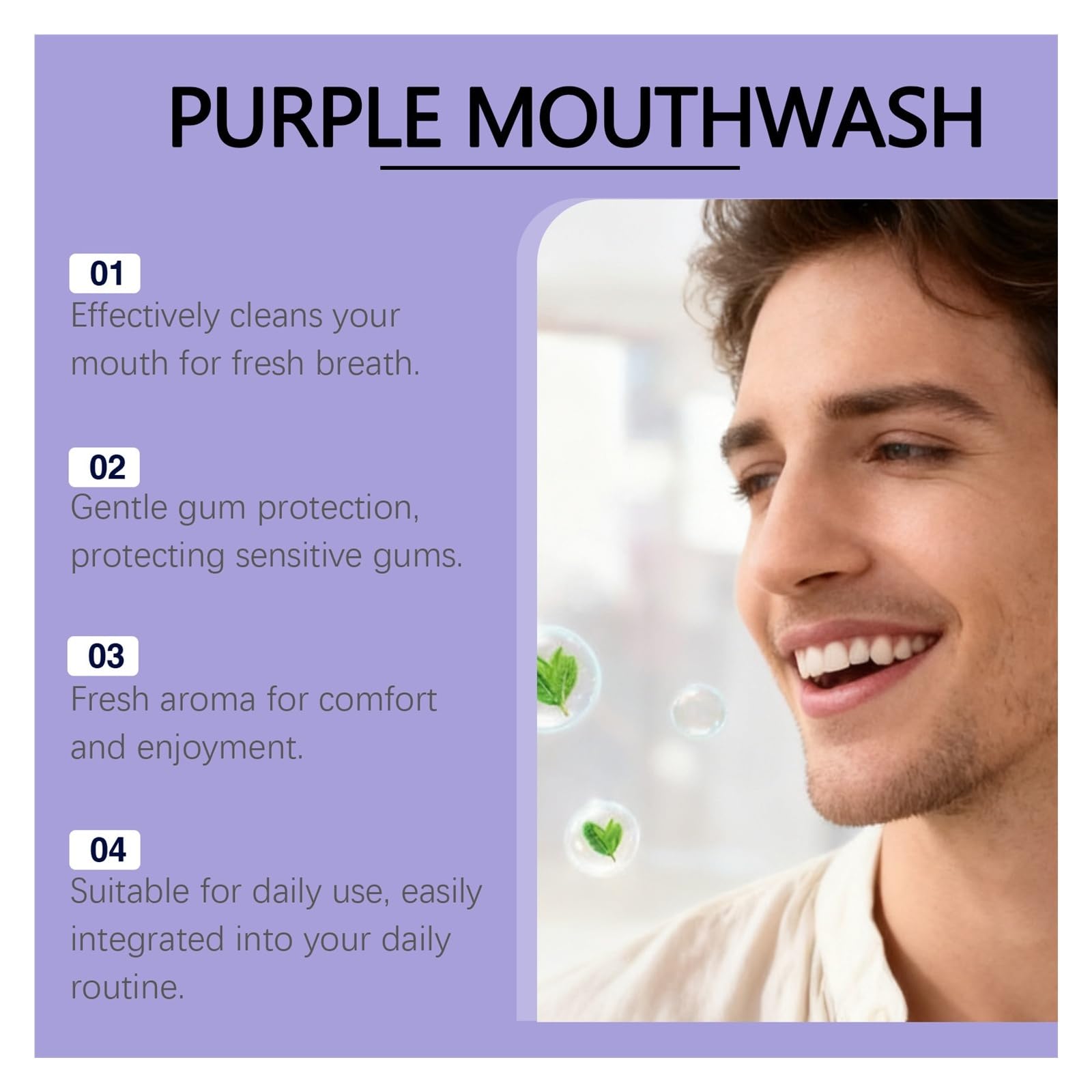 Enjuague bucal morado de 240 ml, limpia suavemente la boca, refresca el aliento y protege los dientes, un elemento esencial for el día a día(2pcs)