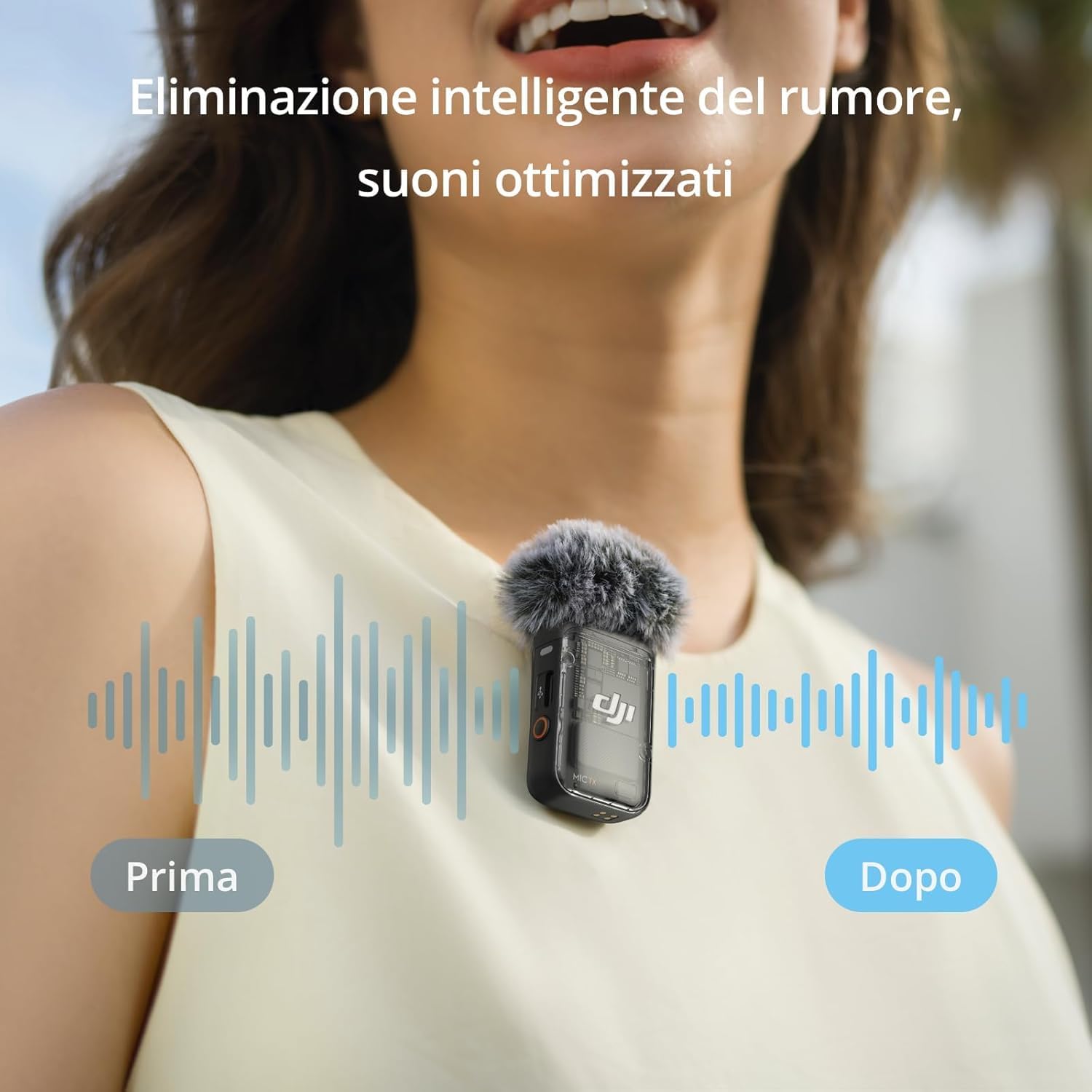 DJI Mic 2 (2 TX + 1 RX + Custodia di ricarica), microfono wireless integrato, eliminazione intelligente del rumore, registrazione interna in float a 32 bit, 250 m di distanza, per iPhone e Android
