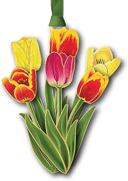 Beacon Design Tulip Bouquet Hanging Christmas Tree Ornament 100% Brass Christmas Decorations for Year-Round Display, 3 Oz. Shatterproof Tulips with Gold Trim, Made in USA