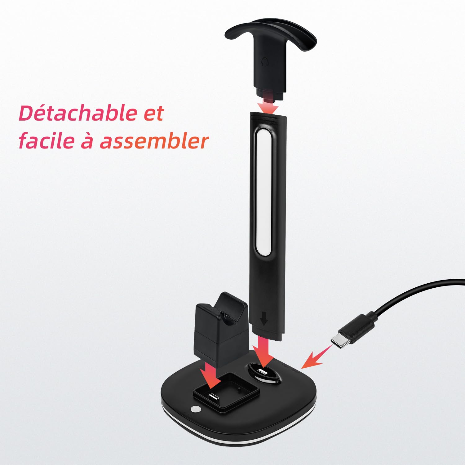 Chargeur Headset Stand pour Manette PS5, Support de RGB Casque Chargeur pour Manettes DualSense PS5 & Edge, avec 2 Ports USB - Noir