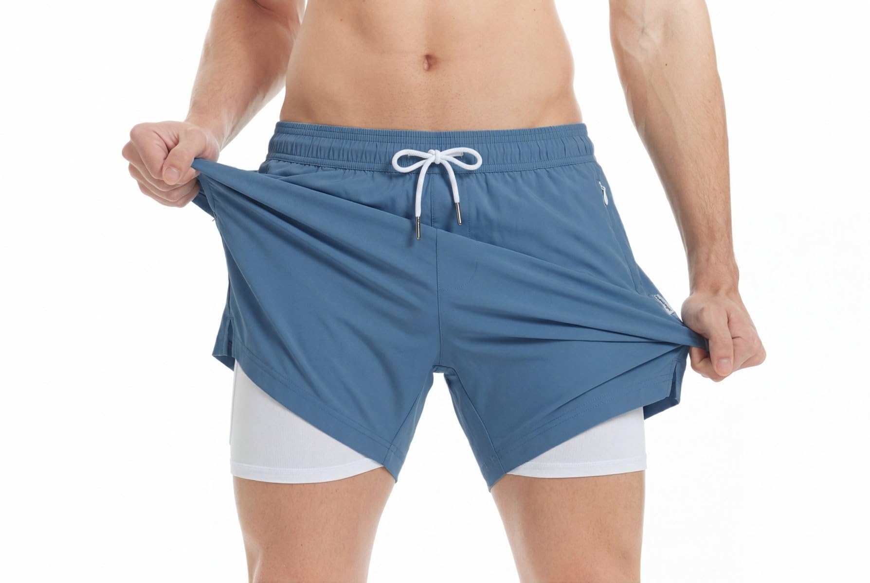 MaaMgic Herren Badehose mit Kompression Badeshorts 2 in 1|14cm Innenlänge Schnelltrocknend lässige Swim Shorts Kurz Boardshorts mit Innenhose Reißverschlusstasche XS-XXL