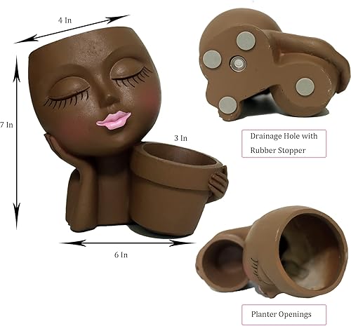 Miniatura 3 de Dolkgy Macetas de cara para plantas de interior y exterior, macetas únicas para mujer con agujero de drenaje para el hogar, jardín, suculentas,