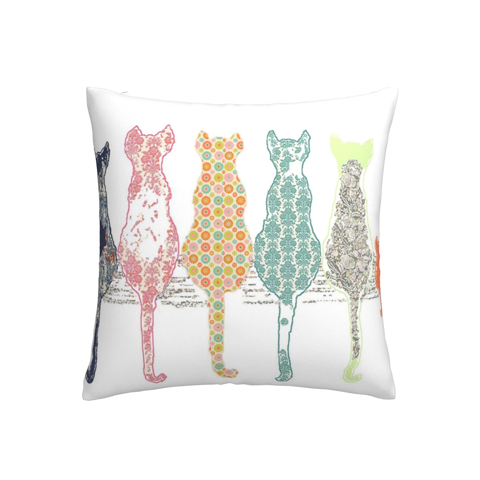 Hitamus Colorful Cute Cats Decorative Throw Pillow Case Square Cushion Cover Soft Polyester Pillowcase for Sofa Couch Bed Home， 18x18 Inch