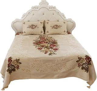 Beige Bedspread Double People Bedding 3-Piece Set Bed Cover Throw Pillowcases Chenille Jacquard Embroidery Polyester Fabric Pillowcases 50X70CMX2 Sheets,220X240cm