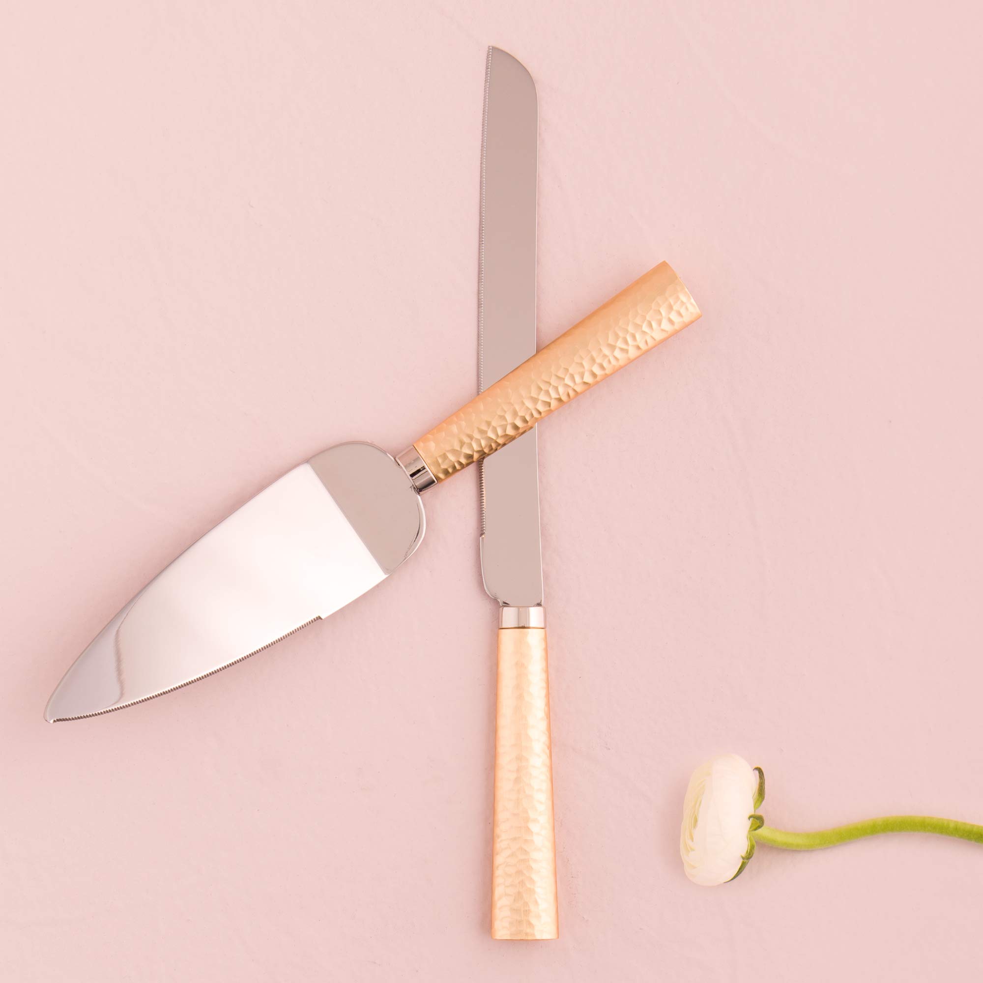 Weddingstar Cake Knife and Serving Set - Hammered Gold & Silver