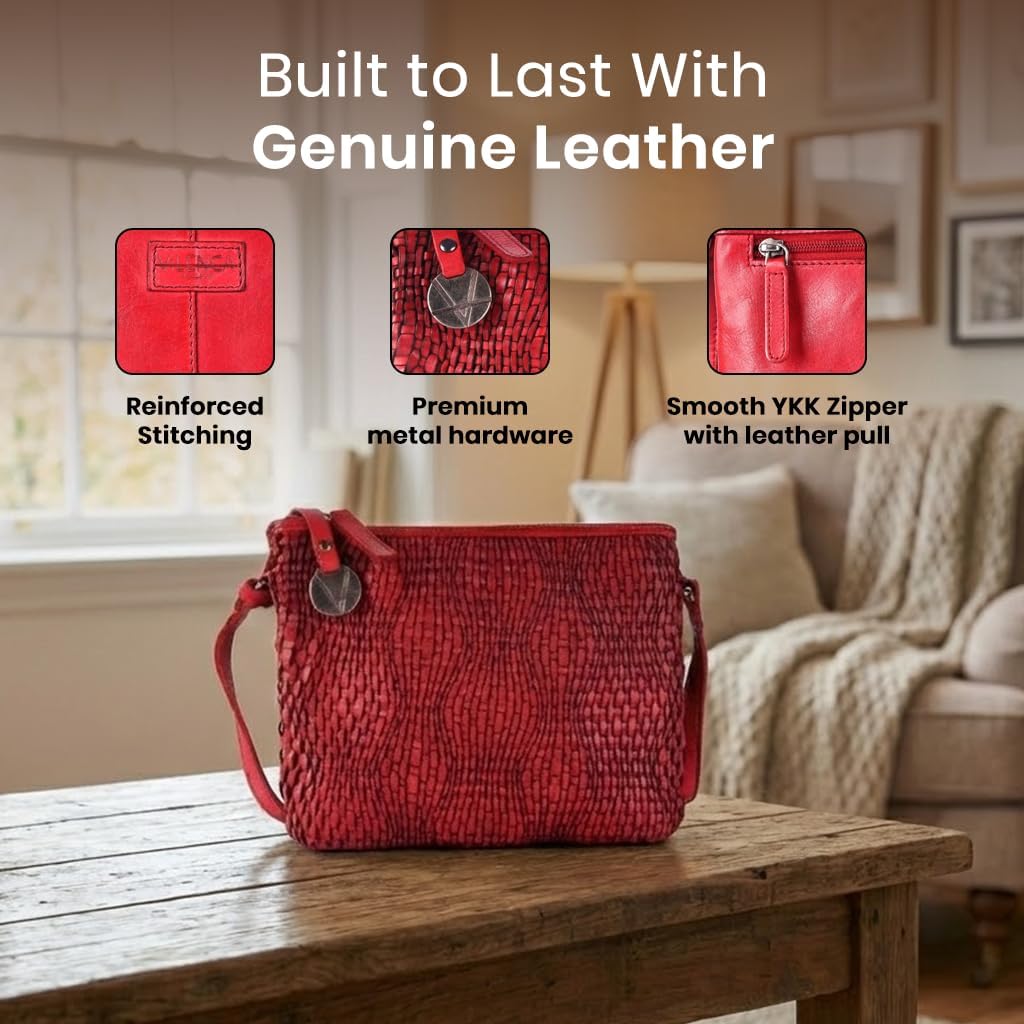 Genuine Leather Crossbody Sling Bag for Women - Trendy Casual Office Bag with Adjustable Strap
