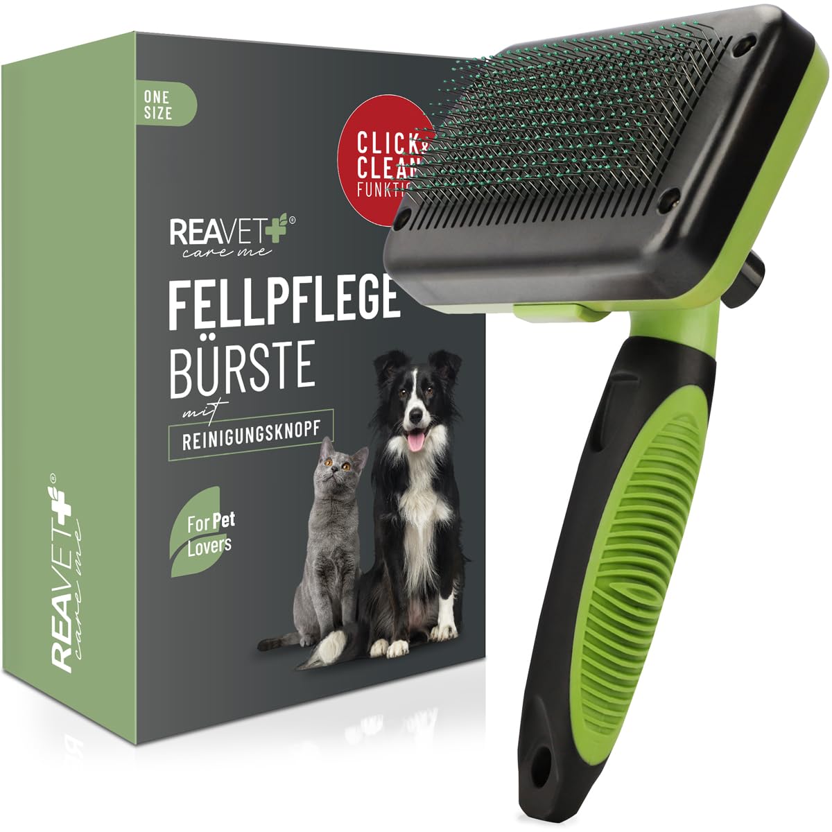 ReaVETSpazzola per cani e gatti, spazzola autopulente per capelli lunghi, cure del pelo per animali domestici