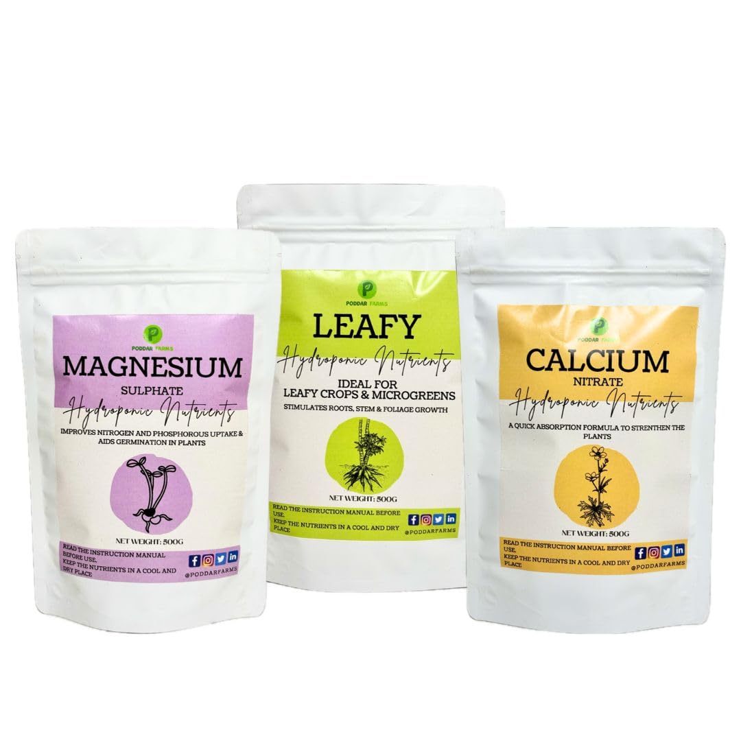 PODDAR FARMS® Hydroponic Nutrients| Leafy + Calcium + Magnesium| For all types of Leafy crops and Microgreens| Makes up to 1000 Liters of Nutrient Solution (500 GMs Each)-picture-16