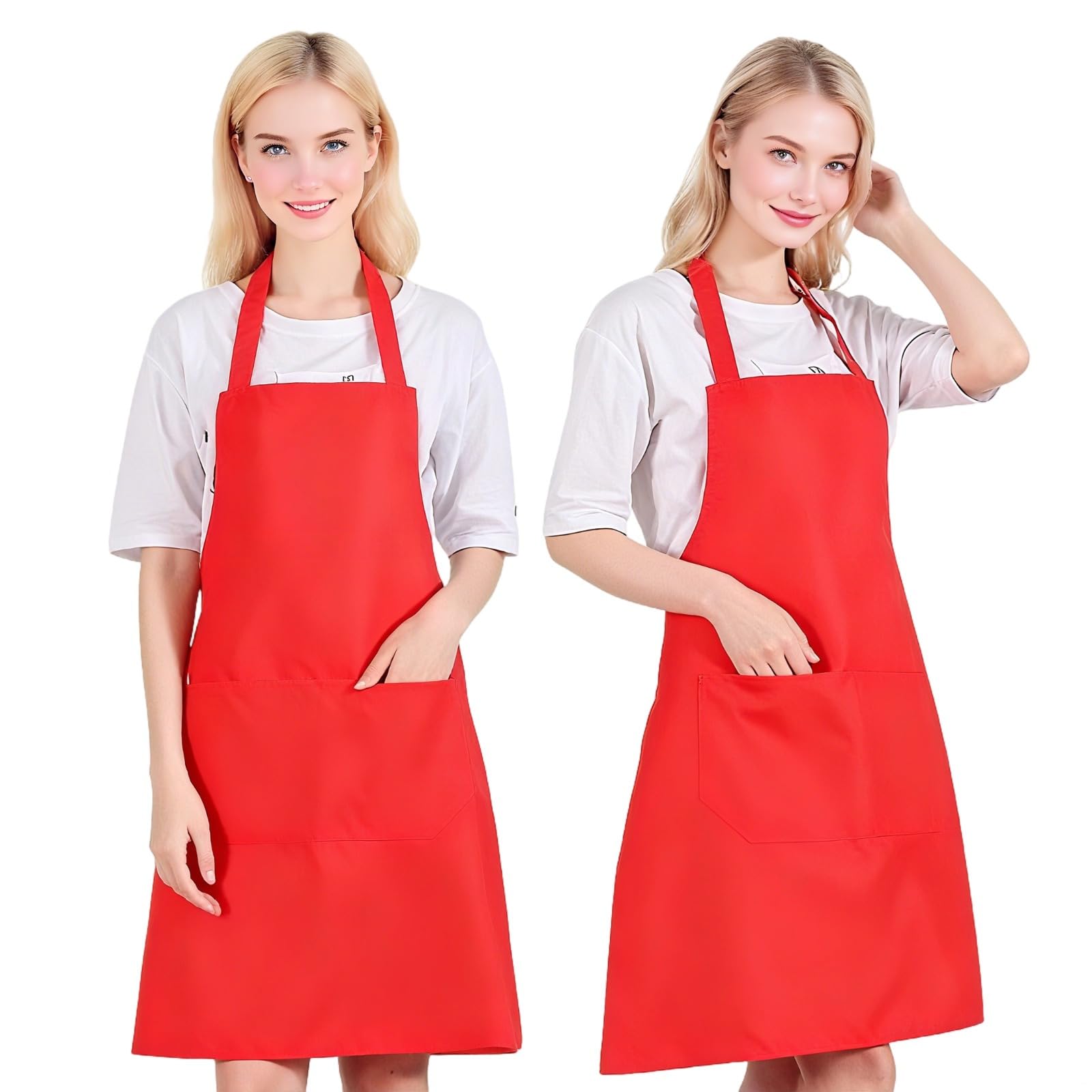 15 czerwonych fartuchów na szelkach z 2 kieszeniami, poliestrowy fartuch roboczy dla dorosłych, fartuchy kuchenne unisex, fartuchy malarskie